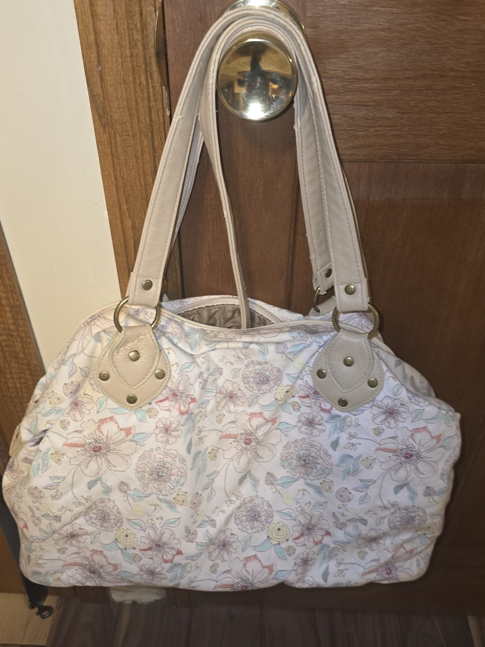 Mossimo Floral Shoulder Bag Purse Convertible Crossbody Cream Pink Canvas Travel - Picture 6 of 16